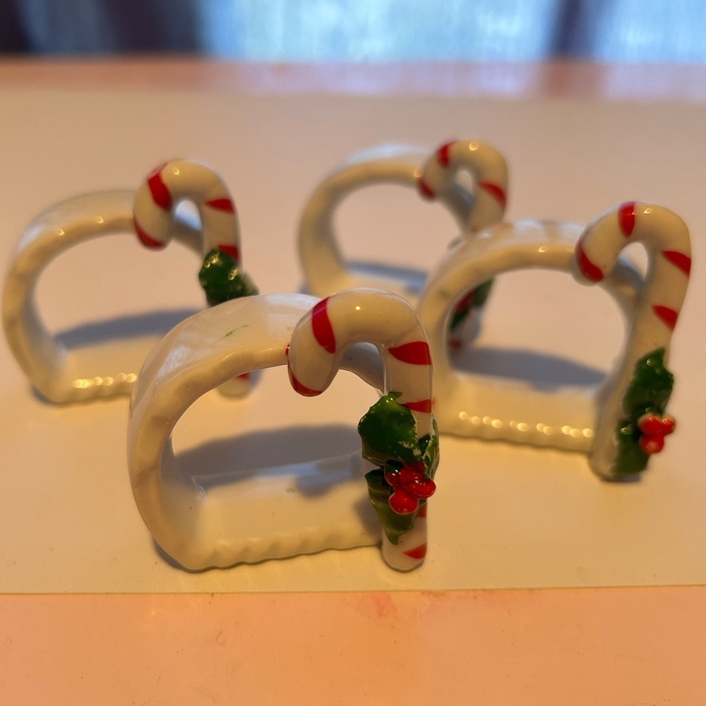 Vintage Festive Candy Cane and holly Napkin Rings- Add to your Christmas deco.